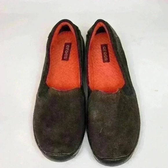 Crocs Loafers Brown Suede Leather Slip On Shoes Size 8 - Picture 5 of 12